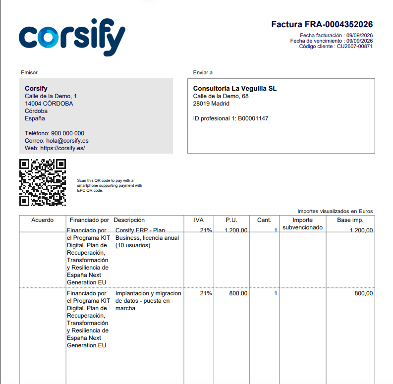 Factura emitida con Corsify